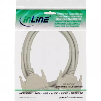 InLine serielles Verlängerungskabel, vergossen, DB37, Stecker / Buchse, direkt, grau, 3 m