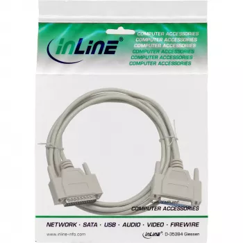 InLine serielles Kabel, vergossen, DB25 Stecker / Buchse, direkt, grau, 1,8 m