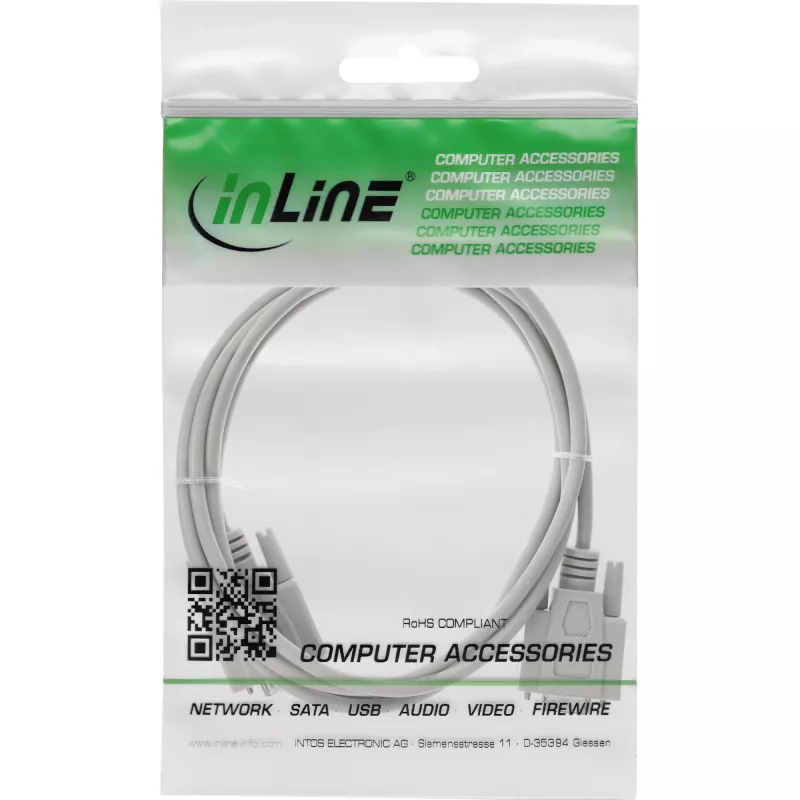 InLine Serielle Verlängerung, 9-polig Stecker / Buchse, vergossen, 1:1 belegt, 3m