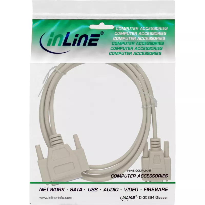 Nullmodem-Kabel InLine DB9-Buchse / DB25-Buchse 2m beige