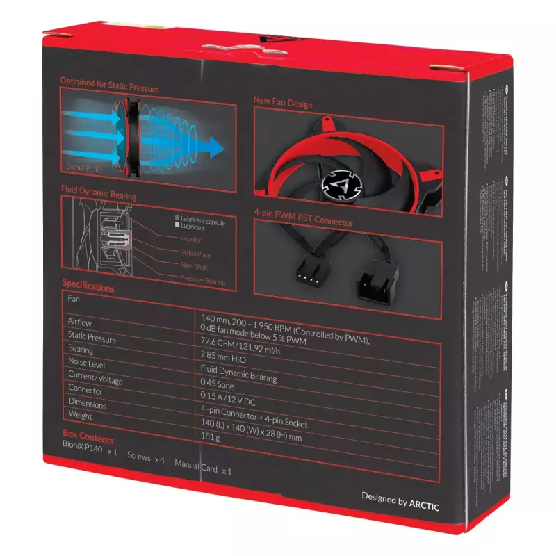 ARCTIC BioniX P140 (Rot) – Druckoptimierter 140-mm-Gaming-Lüfter mit PWM PST