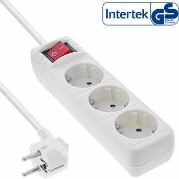 InLine Steckdosenleiste, 3-fach Schutzkontakt CEE 7/3, mit Schalter, weiß, 5 m