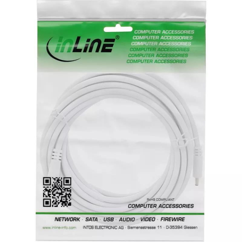 InLine DC-Verlängerungskabel, DC-Stecker/Buchse 3,5x1,35mm, AWG 18, weiß 5m