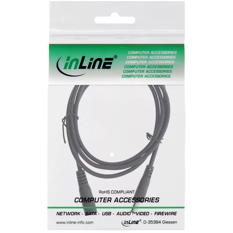 InLine DC-Verlängerungskabel, DC-Stecker/Buchse 5,5x2,1mm, AWG 18, schwarz 2m