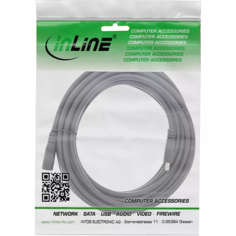InLine DC-Verlängerungskabel, DC-Stecker/Buchse 4,0x1,7mm, AWG 18, schwarz 5m