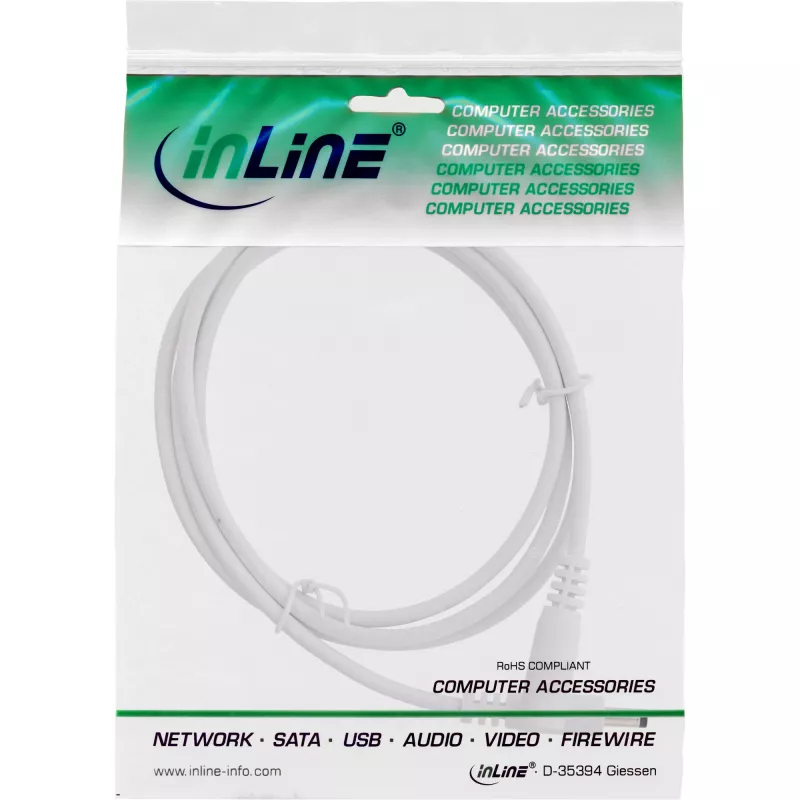 InLine DC-Verlängerungskabel, DC-Stecker/Buchse 4,0x1,7mm, AWG 18, weiß 0,5m
