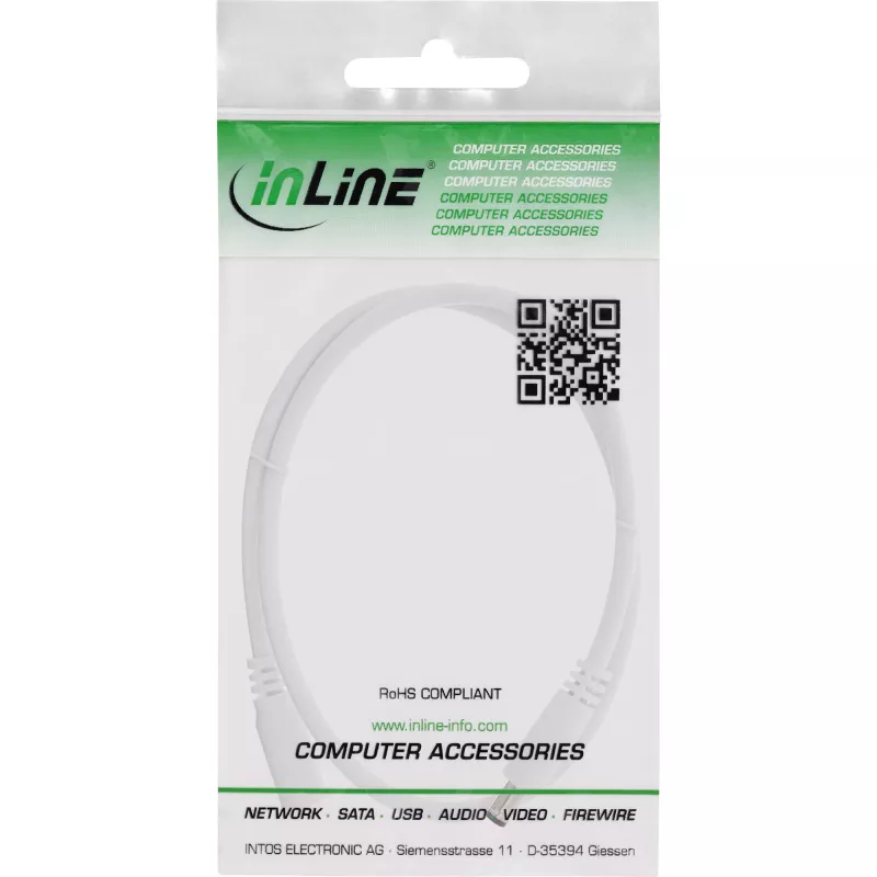 InLine DC-Verlängerungskabel, DC-Stecker/Buchse 5,5x2,5mm, AWG 18, weiß 1m
