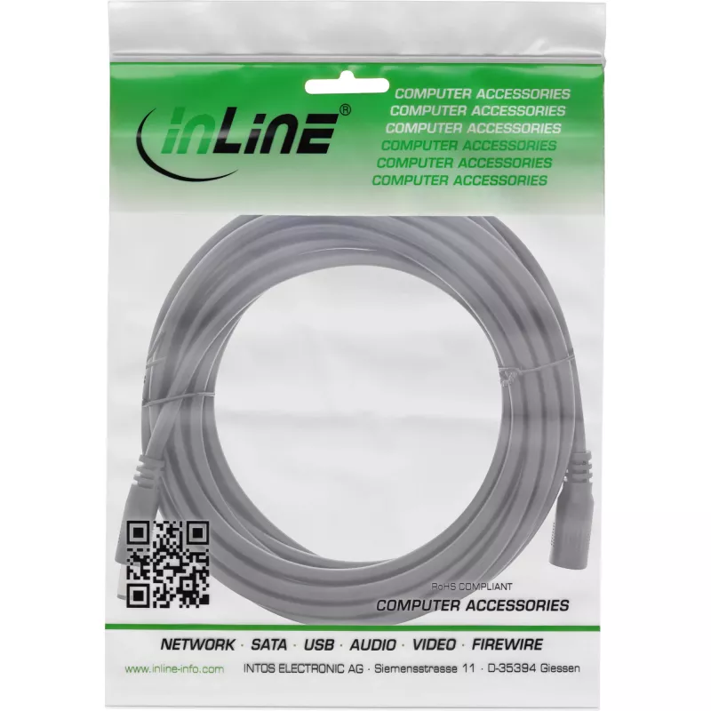 InLine DC-Verlängerungskabel, DC Stecker/Buchse 5,5 x 2,5 mm, AWG 18, schwarz 3 m