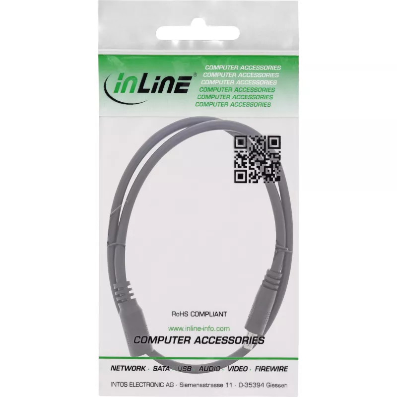 InLine DC-Verlängerungskabel, DC-Stecker/Buchse 5,5x2,5mm, AWG 18, schwarz 1m