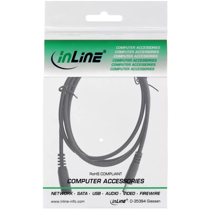 InLine DC-Verlängerungskabel, DC Stecker/Buchse 4,0x1,7mm, AWG 18, schwarz 2m