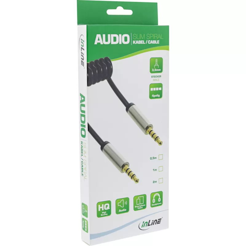 InLine schlank Audio Spiralkabel 3,5 mm Stecker / Stecker 4-polig Stereo 0,5 m