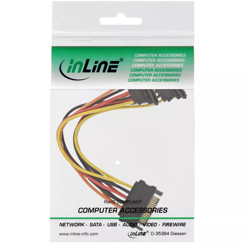 InLine SATA Strom Y-Kabel SATA-Buchse / 2x SATA-Stecker mit Verriegelung 0,30 m
