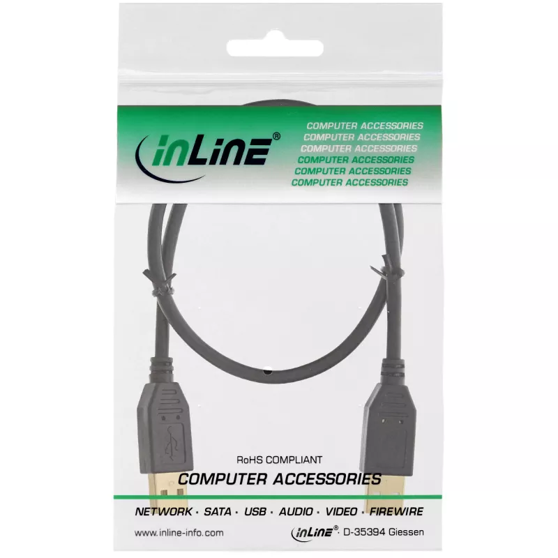 InLine USB 2.0 Kabel, AM/AM, schwarz, vergoldete Kontakte, 5m