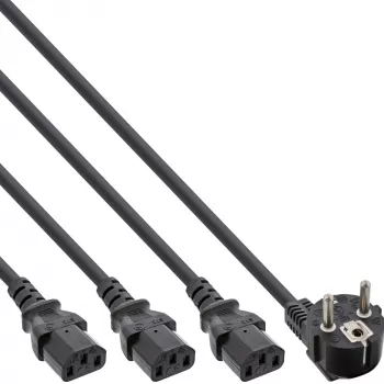 InLine Y-Kabel 1x CEE 7/7 abgewinkelt / 3x 3-polig IEC C13 Stecker, v3 (2m+1/3/2m)