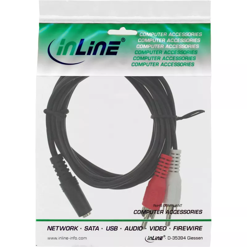 Audiokabel 2x RCA Stecker / 3,5 mm Stereo Buchse 3 m InLine 89940D