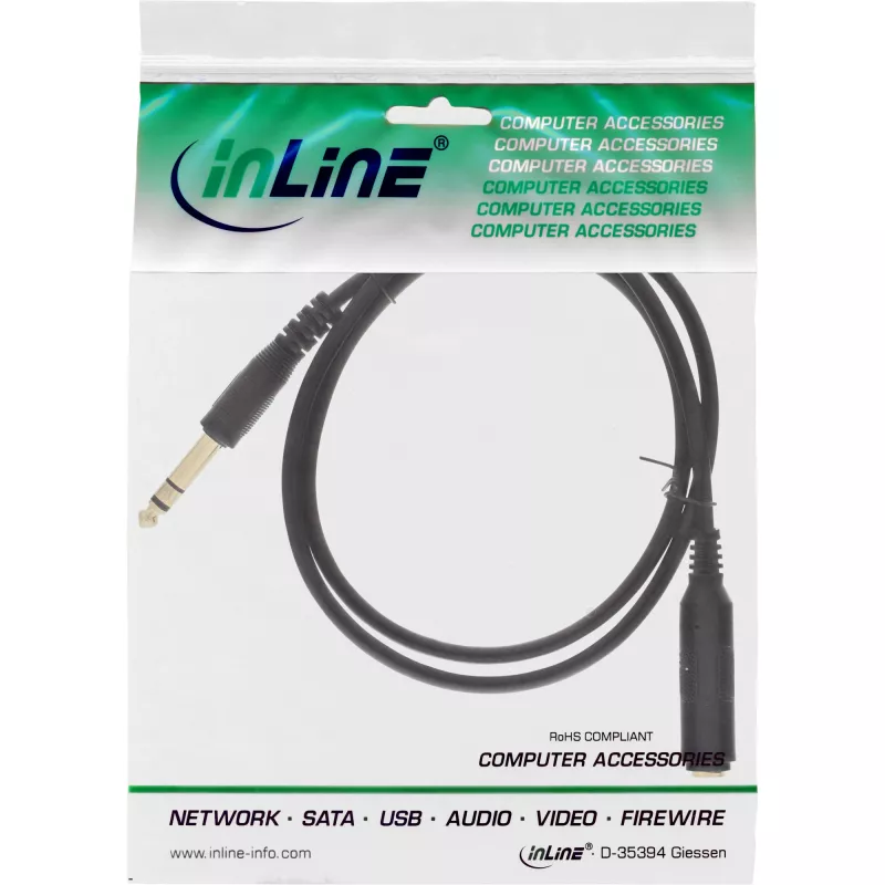 InLine Kopfhörer-Verlängerungskabel 6,3mm Stereo Stecker/Buchse, vergoldet, schwarz, 2m
