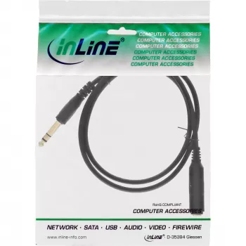 InLine Kopfhörer-Verlängerungskabel 6,3 mm Stereo M/F, vergoldet, schwarz, 1 m
