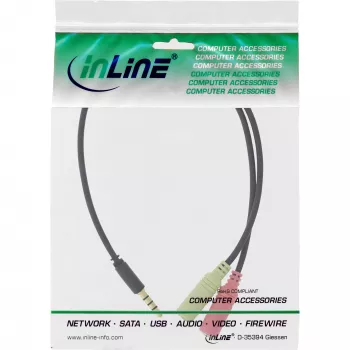 InLine Audio Headset-Adapterkabel 3,5 mm Stecker 4-polig / 2x 3,5 mm, schwarz, 1 m