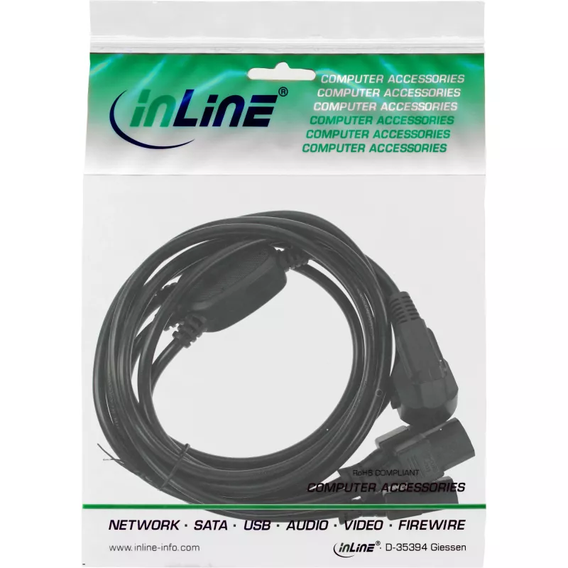 Y-Stromkabel 1x CEE 7/7 / 3x 3-polig IEC C13 Stecker InLine 16653B schwarz 1,8 m