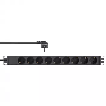InLine 19 Zoll Steckdosenleiste, 9-fach Schutzkontakt, ohne Schalter, 2 m, schwarz