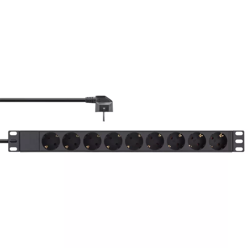 InLine 19 Zoll Steckdosenleiste, 9-fach Schutzkontakt, ohne Schalter, 2 m, schwarz