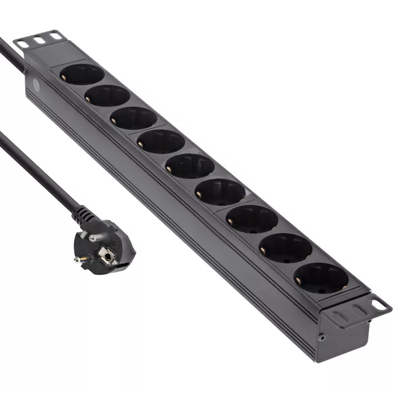 InLine 19 Zoll Steckdosenleiste, 9-fach Schutzkontakt, ohne Schalter, 2 m, schwarz