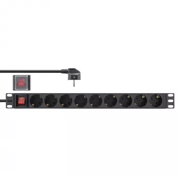 InLine 19 Zoll Steckdosenleiste, 9-fach Schutzkontakt, mit Schalter, 2m, schwarz