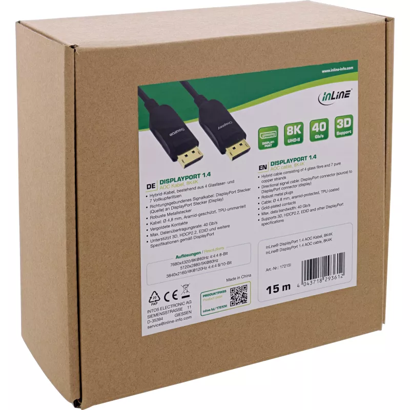 InLine DisplayPort 1.4 AOC-Kabel, 8K4K, schwarz, 15 m