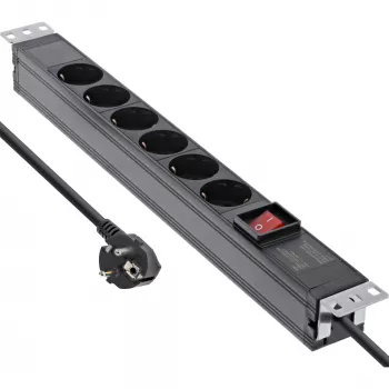 InLine 19-Zoll-Steckdosenleiste, 6-fach Schutzkontakt, mit Schalter, 2 m, schwarz