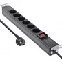 InLine 19-Zoll-Steckdosenleiste, 6-fach Schutzkontakt, mit Schalter, 2 m, schwarz