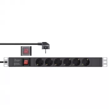 InLine 19-Zoll-Steckdosenleiste, 6-fach Schutzkontakt, mit Schalter, 2 m, schwarz
