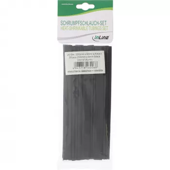 Schrumpfschlauch-Set InLine 200 mm Länge, Durchmesser 9 mm → 4,5 mm, 20 Stück, schwarz