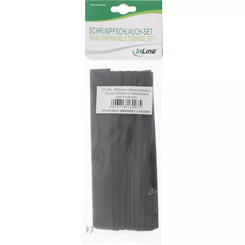 Schrumpfschlauch InLine 200 mm, Durchmesser 16 mm → 8 mm, 20 Stück, schwarz