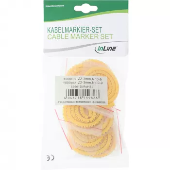 Kabelmarkierungsringe InLine 3,6–7,4 mm, Ziffern 0–9, 1000 Stück, gelb