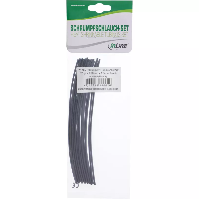 Schrumpfschlauch-Set InLine 200 mm, Durchmesser 1,5 mm → 0,75 mm, 20 Stück