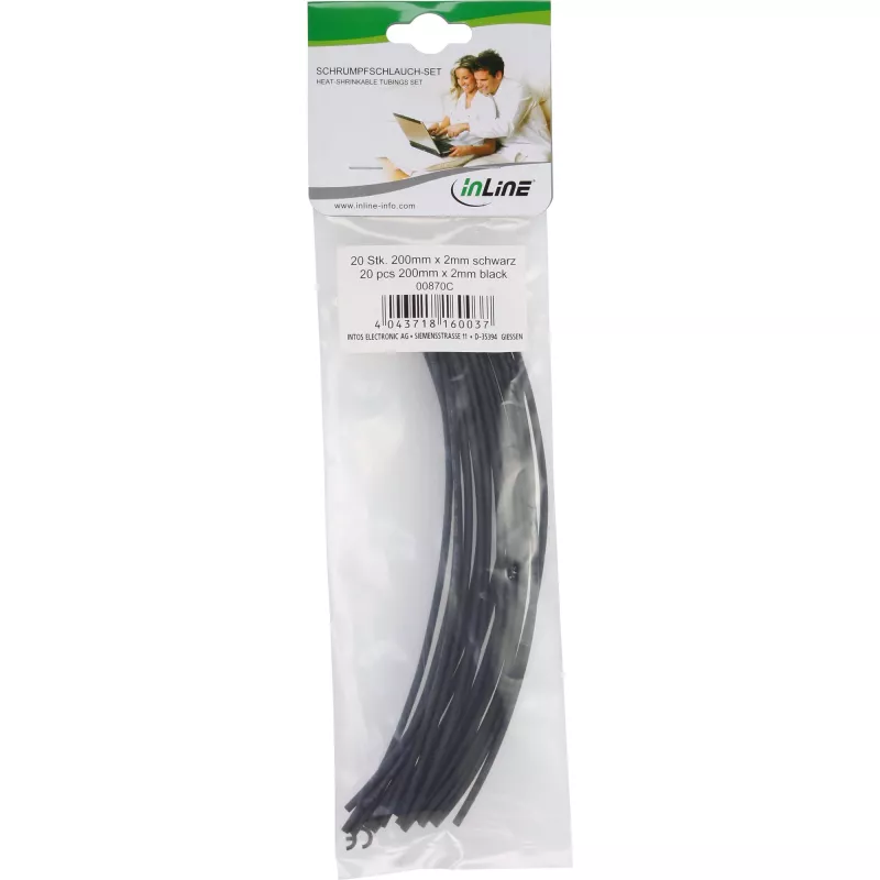 Schrumpfschlauch InLine 200 mm, Schrumpfrate 2 mm → 1 mm, 20 Stück, schwarz