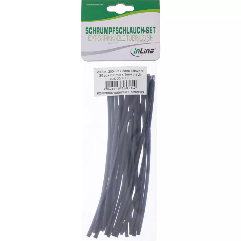 Schrumpfschlauch InLine 200 mm, 3 mm → 1,5 mm, 20 Stk., schwarz