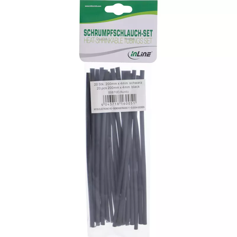 Schrumpfschlauch InLine 200 mm, Schrumpfverhältnis 4 mm zu 2 mm, 20 Stück, schwarz