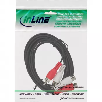 InLine Audiokabel 2x Cinch-Stecker / Buchse 5m, Stecker, 2 x Cinch, Buchse, 5 m, Schwarz