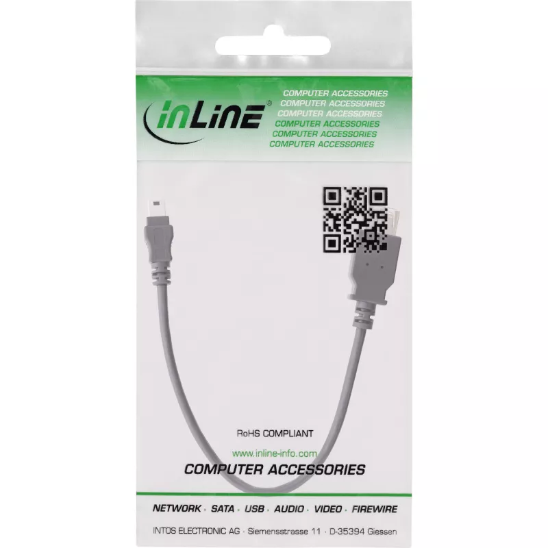 InLine USB 2.0-Kabel, Buchse A / Mini-5-Pin-Stecker, 0,2 m, 0,2 m, Mini-USB B, USB A, USB 2.0, Stecker/Buchse, Schwarz