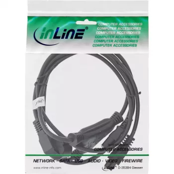 InLine Y-Stromkabel CEE 7/7 Stecker gewinkelt / 3-polig IEC C13 und C5 Stecker, 2 m