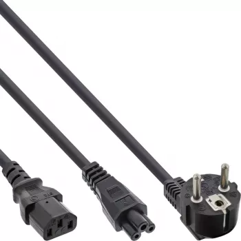 InLine Y-Stromkabel CEE 7/7 Stecker gewinkelt / 3-polig IEC C13 und C5 Stecker, 2 m