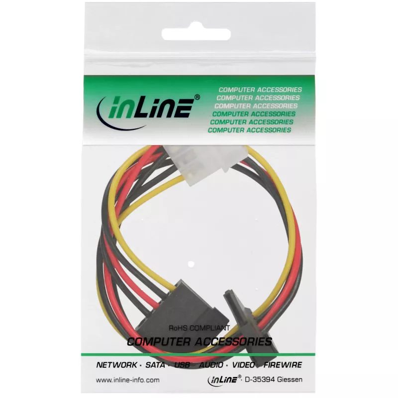 InLine Internes Stromkabel 1x 4pol Molex / 2x SATA Strom 0,30 m