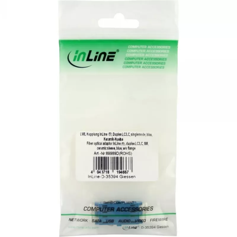Glasfaser-Adapter Duplex LC/LC SM Keramikhülse blau InLine 89989D