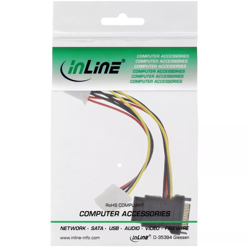 SATA-Stromkabel SATA-Buchse / 3x 4-Pin-Molex-Stecker 0,15 m InLine 29679
