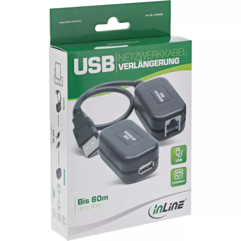 InLine USB-Extender bis zu 60 m über RJ45-Patchkabel Cat.5e oder besser