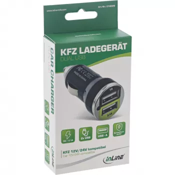 InLine USB-Kfz-Ladegerät + Netzteil für jedes USB-Gerät 12/24V auf 5V DC/2,1A