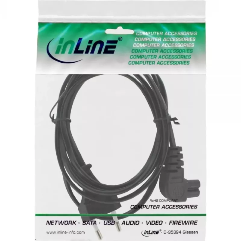 InLine Stromkabel, Eurostecker / Euro8-Stecker gewinkelt, schwarz, 2 m