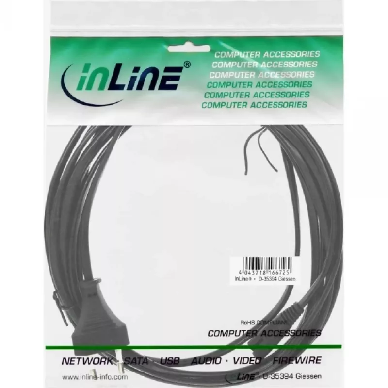 InLine-Netzkabel, Euro-Stecker / Euro8-Stecker, schwarz, 5 m