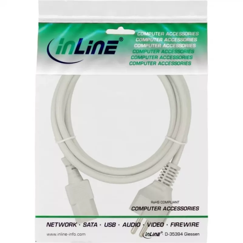 InLine Netzkabel, CEE 7/7 gerade / 3-polig IEC C13 Stecker, grau, 1,5m